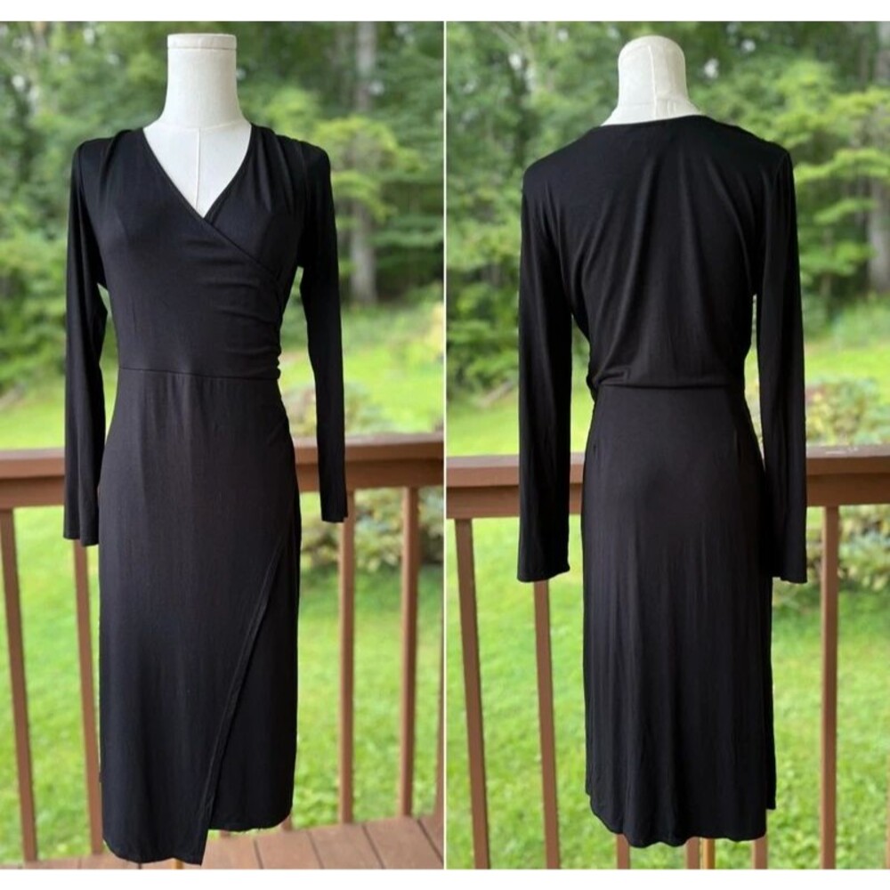 ModCloth Black Faux Wrap Midi Dress Size L Made in USA